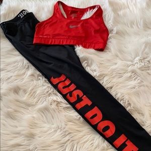 Red Nike Sports Bra and Legging Size M